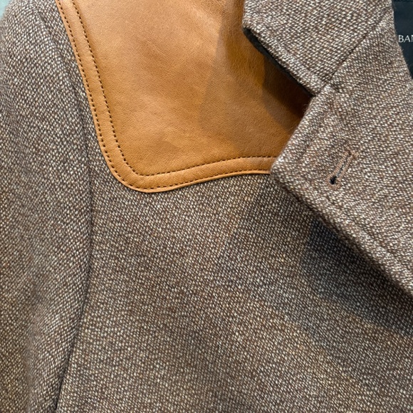 0 XS Brown Banana Republic Tweed Long Blazer with Faux Leather Detail - Picture 3 of 4